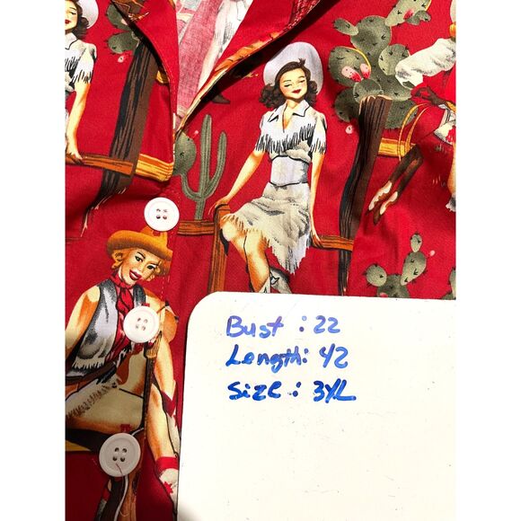 Special editions red cowgirls shirt dress western rodeo 60's retro women 3XL - Picture 5 of 11